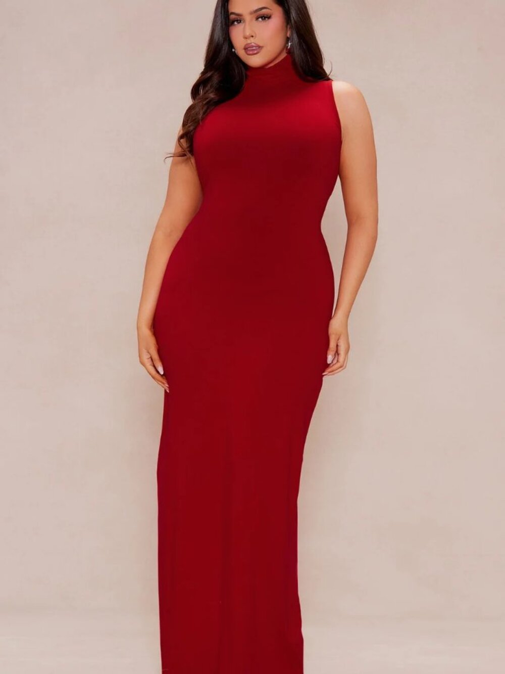 Fashion Nova Luxe Red Sleeveless Mock Neck Maxi Dress Size 2X NWT
